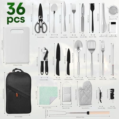 36Pcs Camping Cooking Set, Kitchen Utensils Organizer Travel Set, Camping Cooking Equipment Set for Outdoor Hiking Picnic Trekking BBQ with Cutlery, Seasoning Bottle, Storage Bag,Bottle Opener — view 3
