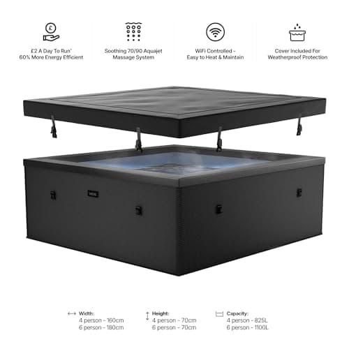 Wave Garda 4 Person Eco Foam Hot Tub | Portable Outdoor Spa with Integrated Heater, 40°C Rapid Heating & WiFi App Control | 70 BubbleJet Massage, FrostFree | Charcoal Black | Standard — view 5