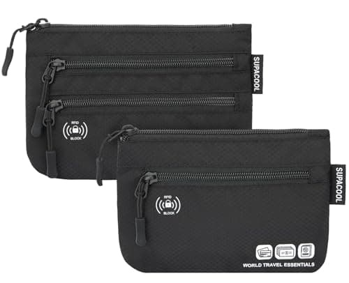 SUPACOOL RFID Passport Holder Wallet Bag for Men Women Family, Passport Pouch for Travel,Card Holder Organizer, RFID Blocking, Travel Wallet, 2pcs Set (Black)
