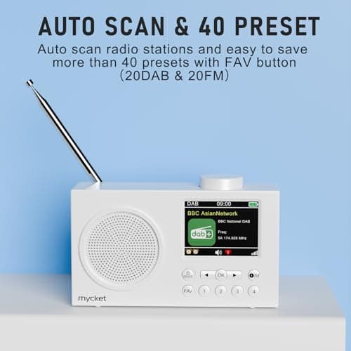 Mycket DAB Radio Portable, DAB Plus Digital Radios with Bluetooth, USB Rechargeable FM Radios, Battery Powered Small Radio,Dual Alarms Clock,Sleep Timer, 40 Presets Stations, 2.4" Large Colour Display — view 5