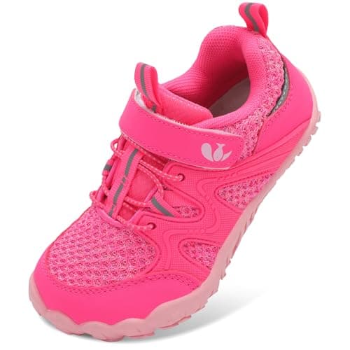 Kids Wide Barefoot Shoes Boys Girls Minimalist School Walking Shoes Trail Hiking Shoes Outdoor Running Sneaker Rose Red 1 UK