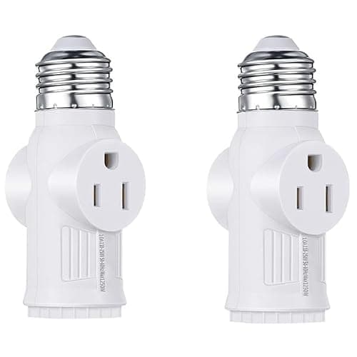 Akfldms for Lamp Socket to Plug Adapter 2 Pcs, E26 Light Socket to 3 Prong Outlet Converter in Type