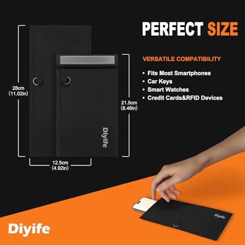 Diyife Faraday Pouch for Phone and Car Keys, Reflective Strip, 1 Pack — view 3
