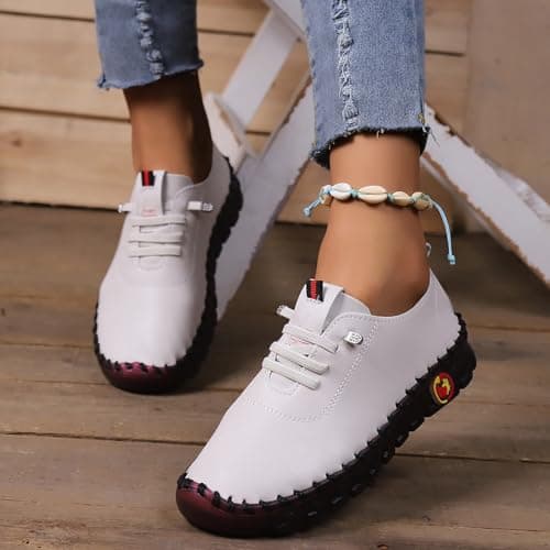 Trail Shoes Women Trainers for Women Low Top Walking Sneakers Lace Up Running Trainer Comfortable Orthopedic Shoes Wide Fit Wedge Trainer Arch Support Sport Shoe Non Slip Waterproof White 6.5 — view 2
