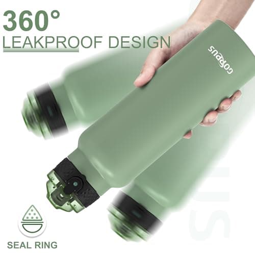 GOPPUS 750ml/26oz Stainless Water Bottle with Straw Double Wall Insulated Bottles with Strap Reusable Vacuum Thermal Flask Leakproof Keep Cold Drinks Bottles with Flip Top Lid BPA Free (Light Green) — view 4