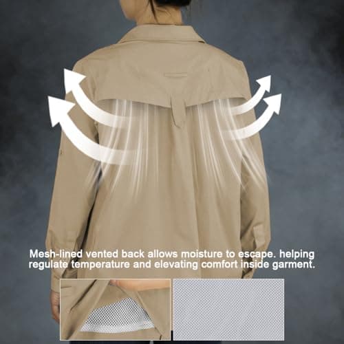 BSBUY Women's UPF 50 Shirts Ladies Safari Sun Shirts Quick Dry Fishing Hiking Shirts Lightweight Outdoor Tops Button Up Outfits Blouses with Pockets Long Sleeve UV Protection Shirt Blouses(L) — view 5