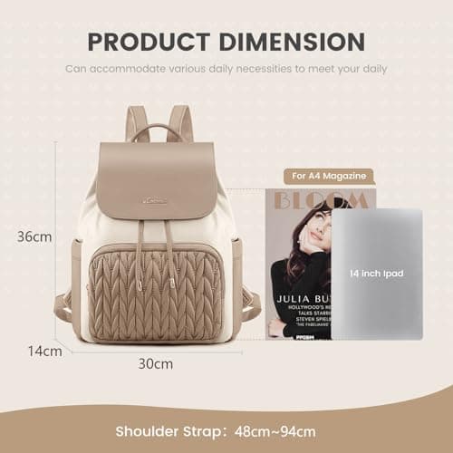 LOVEVOOK Womens Backpack 14 Inch Small Fashion Rucksack Bag for Ladies Lightweight Handbag School Bags for Girls Anti-theft Mini Cute Daypack for Uni Work Travel, Khaki Beige — view 3