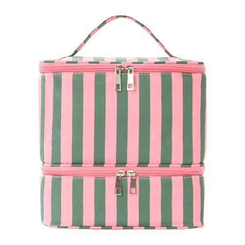 Nail Polish Organizer, Preppy Nail Organizers and Storage Holds 30 Bottles Nail Polish & Nail Lamp, 2 Layers Stripe Nail Supplies Kit Organizer, Nail Kit Bag for Nail Stuff & Manicure Tools (Style-A) — view 3