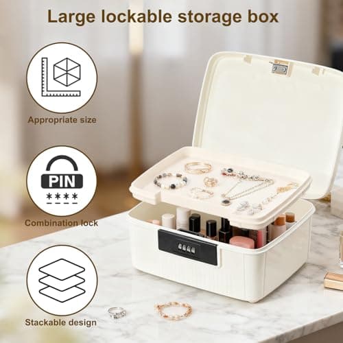 Mgrety Locking Storage Container, Medicine Storage Box with Combination Lock, Office Documents Safety, 2 Layer Medication Lock Container, Organizer Box for Medicine, Snacks, Phone, Office Documents — view 2