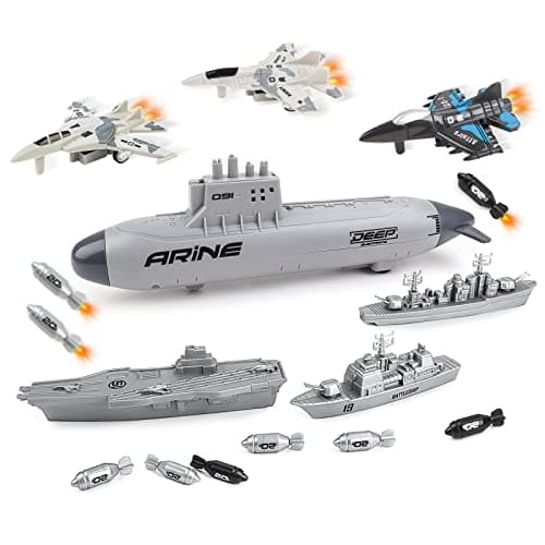 deAO Kids Army Toys, Aircraft Carrier Military Battleship Submarine Playset
