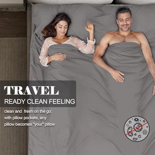 BREENHILL Double Sleeping Bag Liner, Camping Travel Sheet, Zip, Grey 180cm — view 4