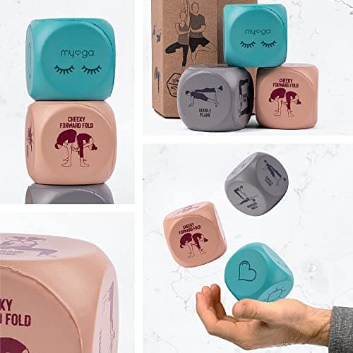 Myga Yoga Dice - Set of 3 Dice with Partner Yoga Poses and Actions for Exercise, Fitness and Full Body Workout - Soft & Lightweight Dice great for Travel and Family Fun - Ideal for Gifting — view 5