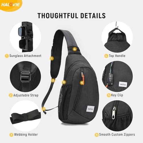 HALOVIE Anti Theft Sling Bag RFID Crossbody Bag Travel Sling Backpack Lightweight Shoulder Chest Bag for Hiking Walking — view 5