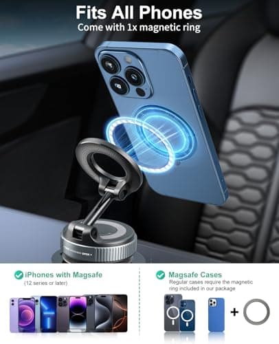 2026 Magnetic Suction Phone Mount for MagSafe, 360°Adjustable Magnetic Car Phone Holder, Foldable Suction Cup Car Phone Mount for Car/Gym/Mirror/Shower, Cell Phone Holder for iPhone 17 16 15 Black — view 6