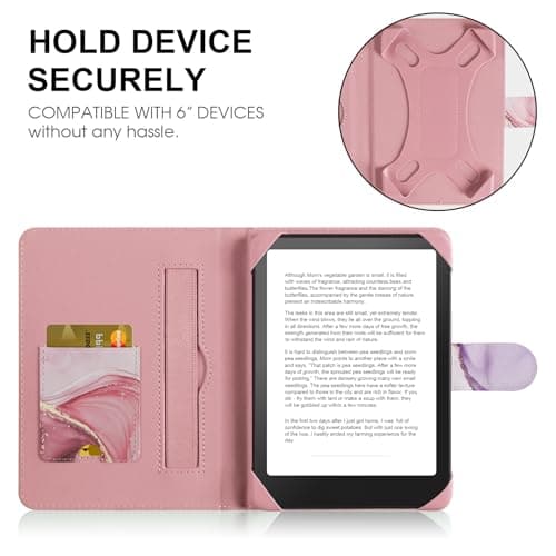HoYiXi Universal Case for 6-inch Kindle eReader Compatible with Kobo/Voyaga/Pocketbook/Tolino E-book reader,6'' eReader Protective Cover with Built-in Card Slot,Black (Dali pink, 6 inch) — view 3