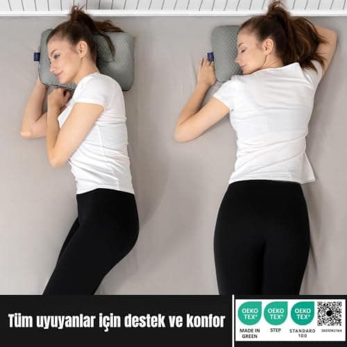 alkamto Travel Pillow - Ergonomic Neck Support Camping Memory Foam Pillow with Temperature-Regulating Pillowcase - Included Waterproof Travel Carry Bag (grey 40x25x10 cm) — view 4