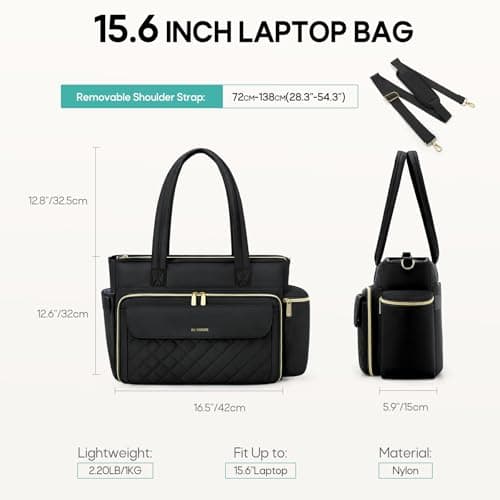 RAINSMORE Laptop Tote Bags for Women 15.6 Inch Teacher Work Bag, Black — view 4