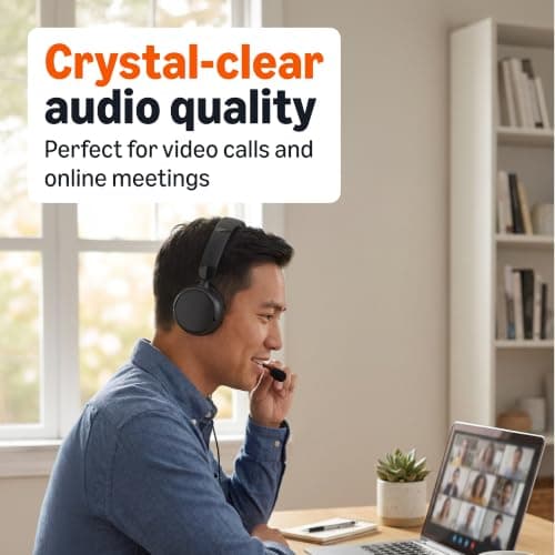 Amazon Basics Over-Ear Computer Headphone with Cable, Adjustable Microphone, 3.5mm Connection, Wired Control with USB-A, Foldable, Headset for Office, Smartphone, PC, Laptop, Black — view 3