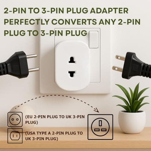 3 Pack UK Shaver & Electric Toothbrush Plug Adapter, 2 Pin to 3 Pin — view 2