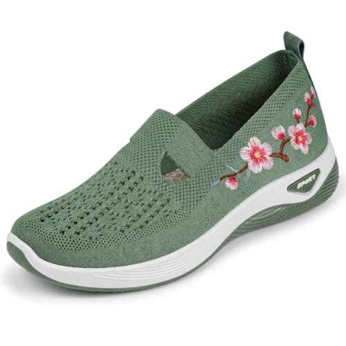 OSDUE Orthopedic Shoes for Women Slip On Trainers with Arch Support Green
