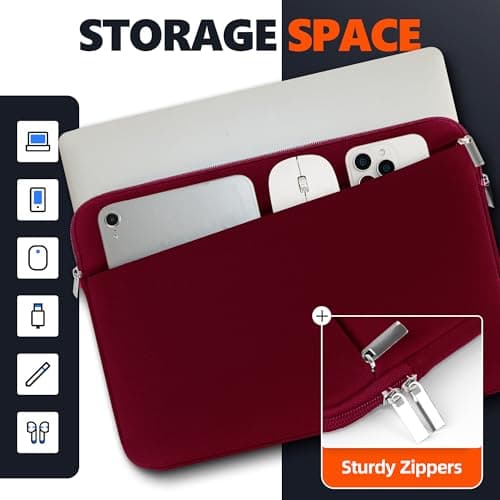 BAAGOAZ 14 Inch Laptop Sleeve with Hidden Front Pocket, Red — view 2