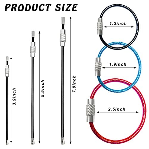 CKANDAY 30 Pcs Colored Nylon Coated Stainless Steel Metal Wire Keychains, 3 Sizes 4" 6" 7.8" Cable Keyrings 2mm Key Rings Loops with Stainless Steel Connecter for Hiking Luggage ID Tags -5 Colors — view 2