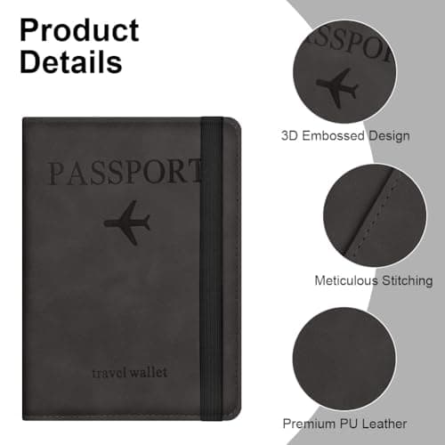 AOOSU Passport Holder Cover, PU Leather Passport Cover with RFID Blocking Travel Wallet, Portable Universal Travel Wallet Case Organiser for Money, Boarding Passes, Credit Cards Black — view 4