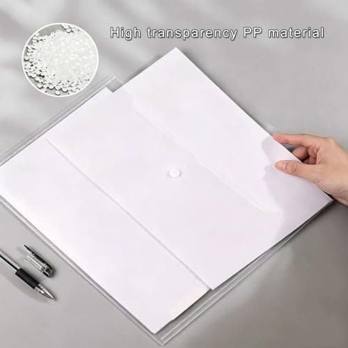 X-YSUNEAS Plastic Wallets A4 10 Pack Document File Folders with Label Pocket and Button Closure for Home Office School Office Supplies Storage（White） — view 5