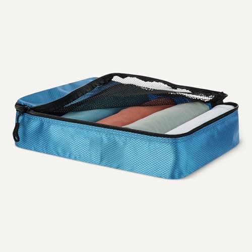 Amazon Essentials 4-Piece Packing Cubes Travel Accessories Set, Luggage Organiser with Double Zip, Mesh Top, Polyester, Medium, Sky Blue (Previously Amazon Basics) — view 3