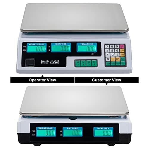 Bonnlo 88LB 40KG Deli Electronic Commercial Price Computing Scale w/LCD Display, Stainless Steel Platform & Charging Cable for Store, Kitchen, Restaurant Market, Food, Meat, Fruit(Silver & White) — view 4