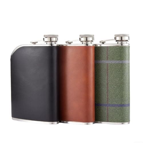 HomeVortex 8 Oz Hip Flask, 240ml Stainless Steel Liquor Bottle with Faux Leather Wrap, Leak-Proof Portable Whiskey Flasks for Men Camping Hiking Travel Outdoor(Black) — view 2
