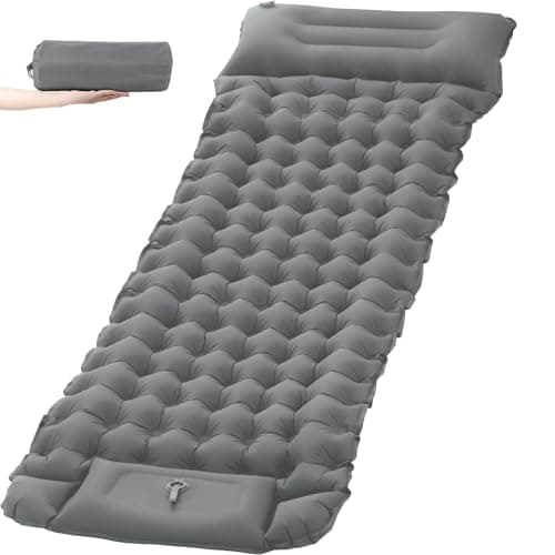 Aptliton Inflating Sleeping Pad for Camping, 10cm Thickness Camping Mat with Built-in Foot Pump, Inflatable Sleeping Mat with Pillow for Backpacking, Camping, Hiking (Grey)