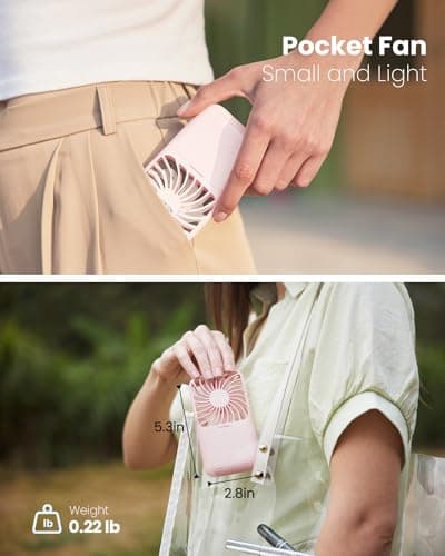 gaiatop Portable Handheld Fan, LED Makeup Mirror, Travel Essentials Pink — view 4