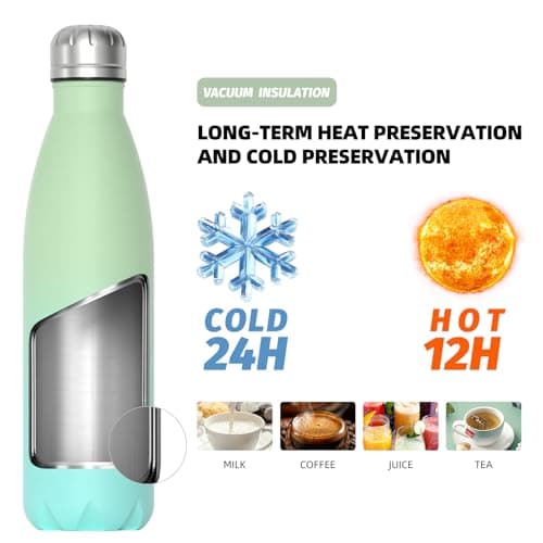 WATERSY Stainless Steel Insulated Water Bottle, Double Walled Metal Vacuum Flask Keep 24 Hrs Cold & 12 Hrs Hot Thermal Metal Sports Bottles 500ml BPA Free for Outdoor, Work, Gym, School (Deux Green) — view 5
