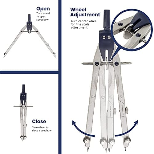 Pacific Arc Quick Rapid Bow Compass with Extension bar, ruling Pen, Universal Adaptor, 6 inch Break Leg, and Replacement Lead. — view 2