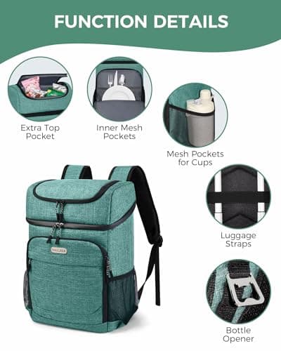 BAGLHER Lightweight Insulated Cooler Backpack - 30 Cans, Leak-Proof for Lunch, Picnic, Hiking, Camping Trips, Green — view 3