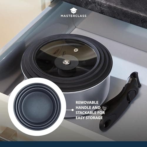 MasterClass Smart Space 3 Piece Non-Stick Induction Saucepan Set, Grey — view 5