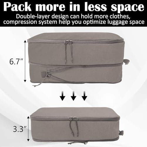 Compression Packing Cubes for Travel Suitcase Organizer Bags, Khaki, XL — view 3