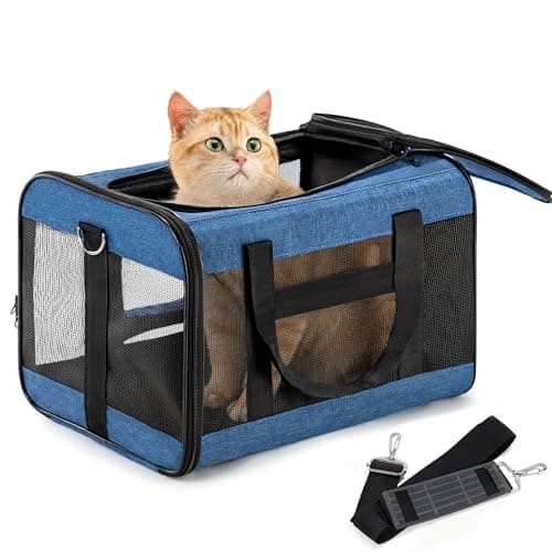 Conlun Cat Carrier Airline Approved, Soft-Sided Dog Carrier with Inner Safety Leash, Pet Transport Carrier for Small-Medium Cats Puppies up to 7KG, Collapsible Travel Kitten Carrier Bag,Blue(M)
