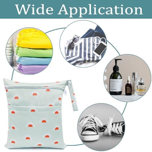 FenFang Wet Bag, 2 PCS Wet Dry Bags for Cloth Diapers Nappy Daycare Organiser Storage Bags, Waterproof Washable Reusable Zipper Bag (Green Rainbow) — view 5