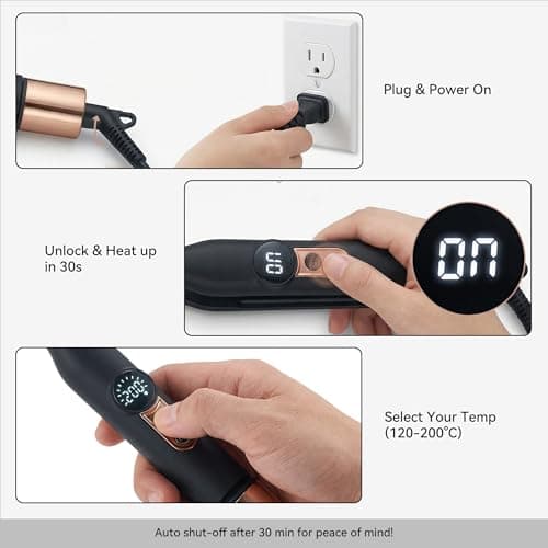 Hair Straightener with Extra Slim Plates, Mini Pencil Flat Iron for Short Hair, Pixies, Bangs, Small Curls & Beard, Digital Display, 5 Temp Settings 120-200°C, Fast Heat Up (Black) — view 6