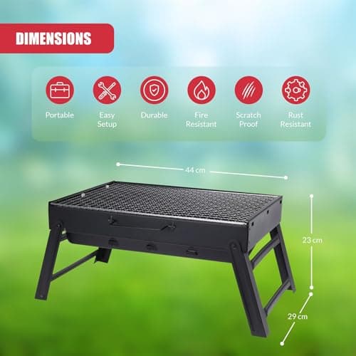 GEEZY Portable Charcoal BBQ Grill – Foldable & Compact for Camping, Travel, Garden – Quick Setup, Space-Saving with Carry Handle – Heat & Rust Resistant Small Barbecue – Great for Barbeque Enthusiasts — view 3