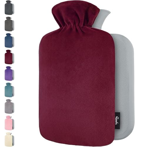Hot Water Bottle - with Soft Premium Fleece Cover - Burgundy, 2L - Heating Pad for Menstrual Cramps & Period Comfort - Bed Foot Warmer - Hot & Cold Compress for Back, Stomach, Neck Pain Relief
