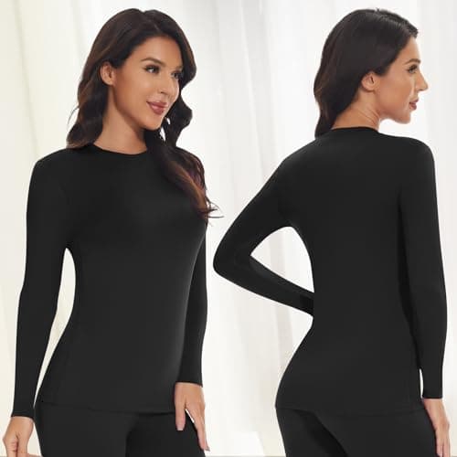 SIMIYA Thermal Tops Womens Round Neck Soft Long Sleeve Top Black — view 2