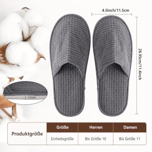 LYCN 12 Pairs Disposable Slippers - Non-Slip Soft Fleece Guest Slippers, Washable Hotel Slippers in Khaki and Grey for Men and Women, Home, Travel, Spa, Indoor — view 4