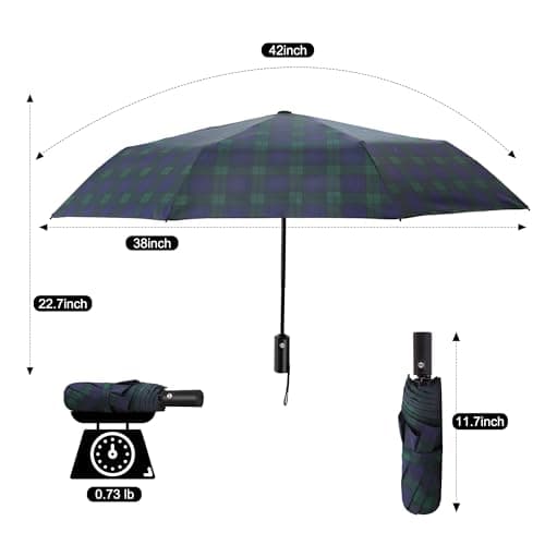 SoulRain Travel Umbrella - Windproof and Compact Umbrella for Rain - Perfect Large Auto Folding Umbrella - Ideal Car umbrella, Golf umbrella, and Travel Companion (Plaid Blue) — view 4