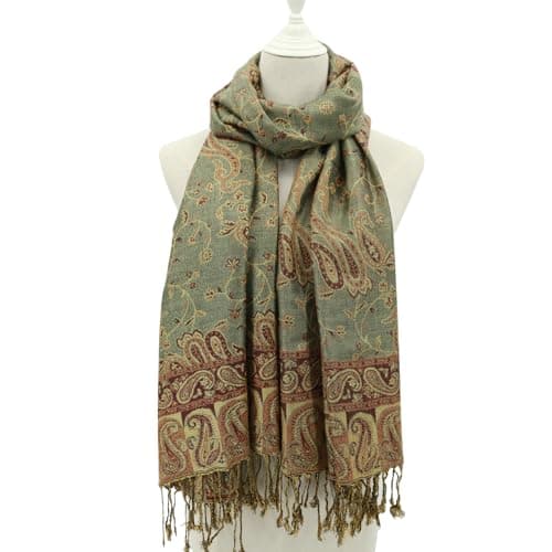 vimate Green Paisley Pashmina Scarfs Winter Women'S Jacquard Rave Pashmina Shawls and Wraps for Evening Dresses(UK-Style 5-Olive Green) — view 2