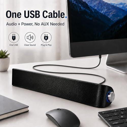 memzuoix USB-Powered PC Soundbar, Bluetooth 5.3, 6 W Desktop Speaker — view 2