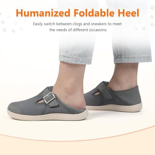 JIASUQI Barefoot Shoes Womens Wide Casual Walking Shoes Zero Drop Minimalist Sneakers with Adjustable Strap Slip on Clogs for Office Shopping Travel(Dark Grey 40,Size UK 7) — view 5