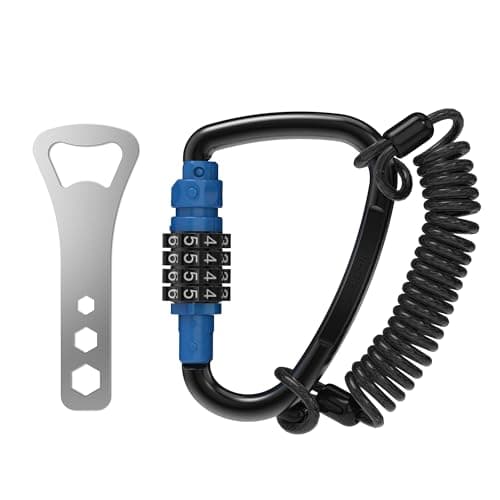 UP Security Combination Lock D Ring with Retractable Cable, 4 Digit Combo Lock for Helmet Safe, Backpack, Luggage Anti-Theft, Stroller, Scooter, Gym Locker, Fence, Travel, Outdoor Use (D Ring, Blue)